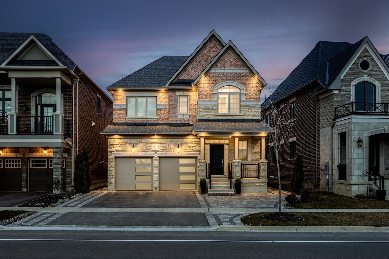 Home exterior at twilight