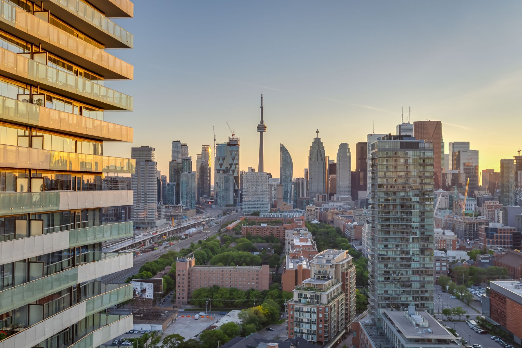 Toronto skyline in warm evening light