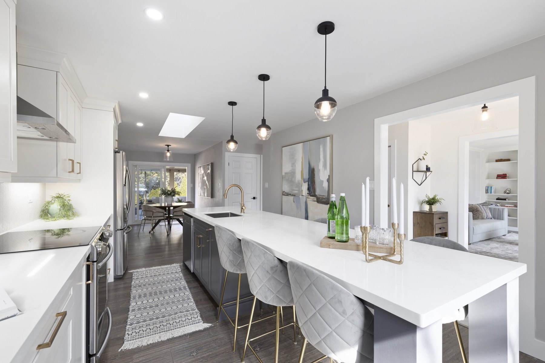 Kitchen with a long island